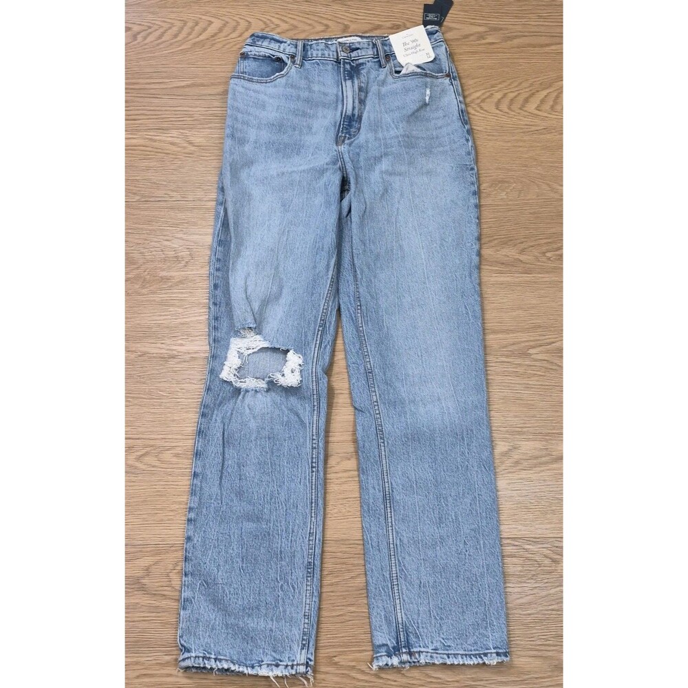 Abercrombie & Fitch The 90s Straight Jeans 12 Ultra High Rise Distressed 30x31